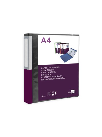 Carpeta liderpapel canguro 2 anillas 25 mm mixtas polipropileno din a4 negro opaco