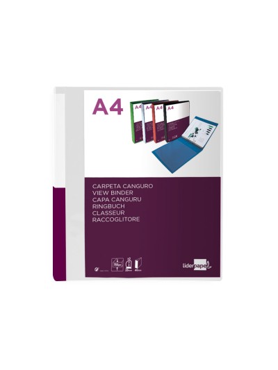 Carpeta liderpapel canguro 2 anillas 25 mm mixtas polipropileno din a4 transparente