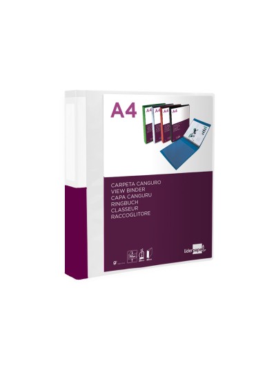 Carpeta liderpapel canguro 2 anillas 25 mm mixtas polipropileno din a4 transparente