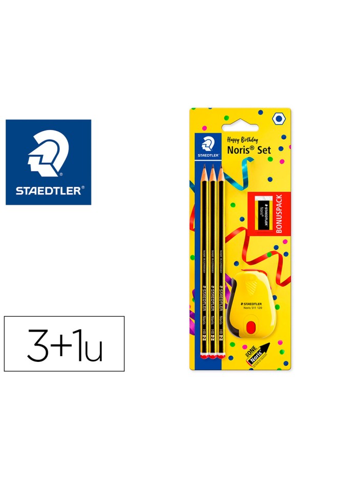 Lapices de grafito staedtler noris n.2 hb blister promocional 120 anivers de 3 uds + afilalapiz con deposito Lapices de grafito staedtler noris n.2 hb blister promocional 120 anivers de 3 uds + afilalapiz con deposito