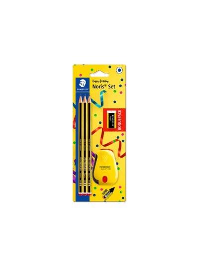 Lapices de grafito staedtler noris n.2 hb blister promocional 120 anivers de 3 uds + afilalapiz con deposito