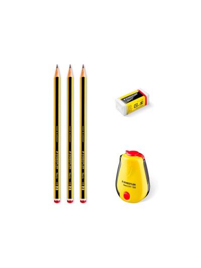 Lapices de grafito staedtler noris n.2 hb blister promocional 120 anivers de 3 uds + afilalapiz con deposito