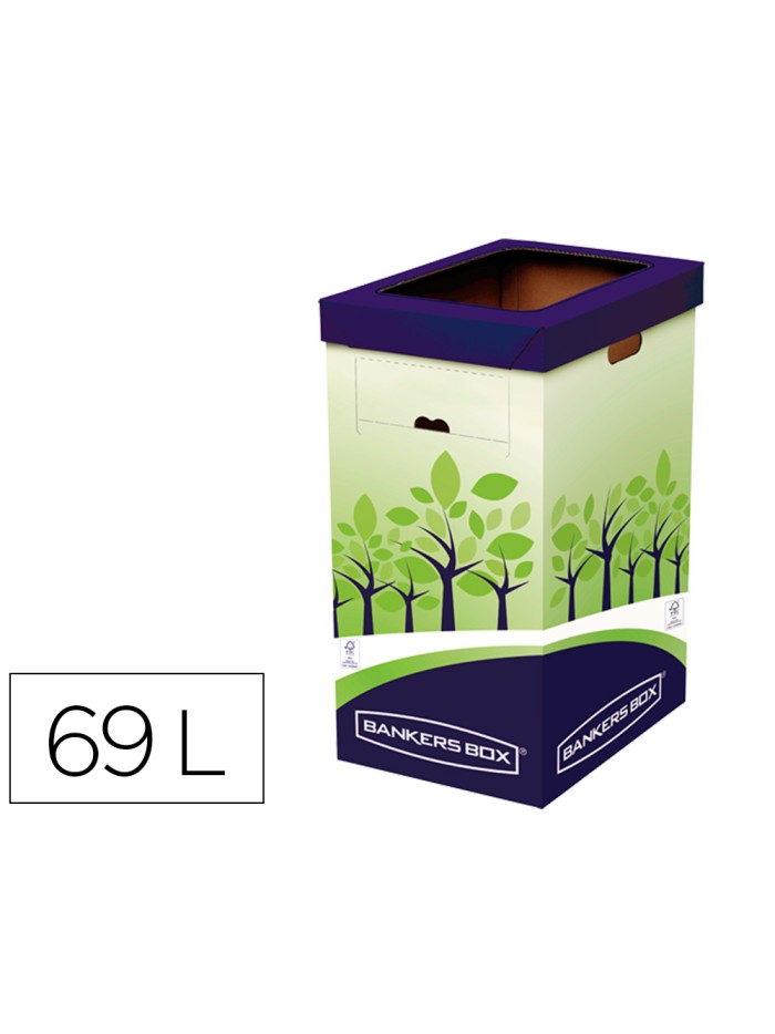 Contenedor papelera reciclaje fellowes carton doble 100% reciclado montaje manual entrada superior 69 litros Contenedor papelera reciclaje fellowes carton doble 100% reciclado montaje manual entrada superior 69 litros