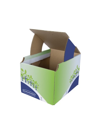 Contenedor papelera reciclaje fellowes sobremesa carton 100% reciclado montaje manual entrada frontal y tapa