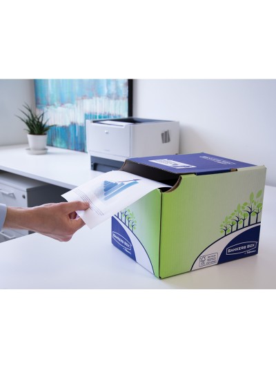Contenedor papelera reciclaje fellowes sobremesa carton 100% reciclado montaje manual entrada frontal y tapa