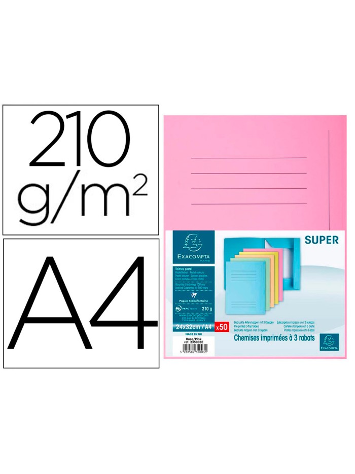 Subcarpeta cartulina con 3 solapas exacompta din a4 impresa rosa 210 gr Subcarpeta cartulina con 3 solapas exacompta din a4 impresa rosa 210 gr