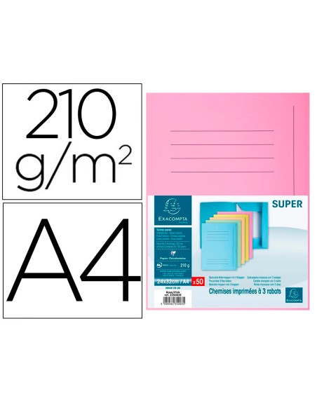 Subcarpeta cartulina con 3 solapas exacompta din a4 impresa rosa 210 gr