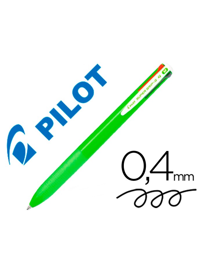 Boligrafo pilot super grip g 4 colores retractil sujecion de caucho tinta base de aceite cuerpo color verde Boligrafo pilot super grip g 4 colores retractil sujecion de caucho tinta base de aceite cuerpo color verde