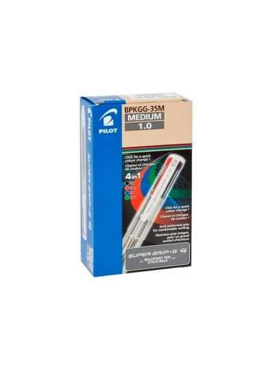 Boligrafo pilot super grip g 4 colores retractil sujecion de caucho tinta base de aceite cuerpo color azul