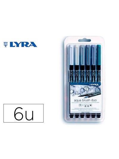 Rotulador lyra aqua brush acuarelable doble punta y pincel tonos grises blister de 6 unidades surtidas