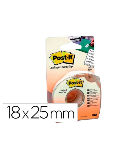 Cinta adhesiva post-it para ocultar y etiquetar 6 lineas 18 mt x 25 mm en portarrollo