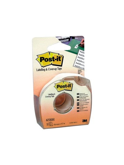 Cinta adhesiva post-it para ocultar y etiquetar 6 lineas 18 mt x 25 mm en portarrollo