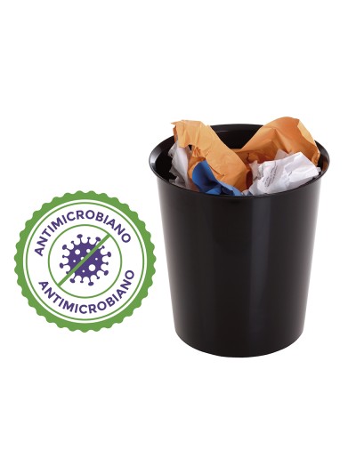 Papelera plastico archivo 2000 antimicrobiana sanitized plastico negro 18 litros 290x310 mm
