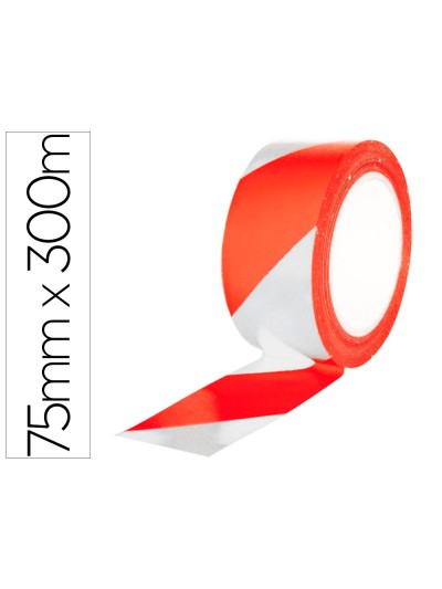 Cinta de señalizacion q-connect no adhesiva rojo y blanco 300 mt x 75 mm