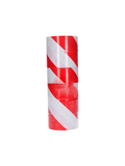 Cinta de señalizacion q-connect no adhesiva rojo y blanco 300 mt x 75 mm