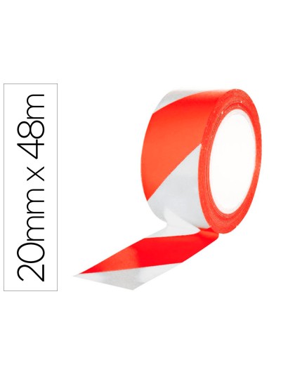 Cinta adhesiva q-connect de seguridad rojo y blanco 20 mt x 48 mm