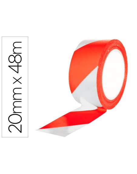 Cinta adhesiva q-connect de seguridad rojo y blanco 20 mt x 48 mm