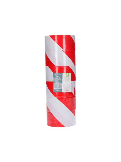 Cinta adhesiva q-connect de seguridad rojo y blanco 20 mt x 48 mm