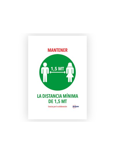 Señal adhesiva avery mantener distancia minina de 1,5 mt din a4 resistente a los rayos uv pack de 2 unidades