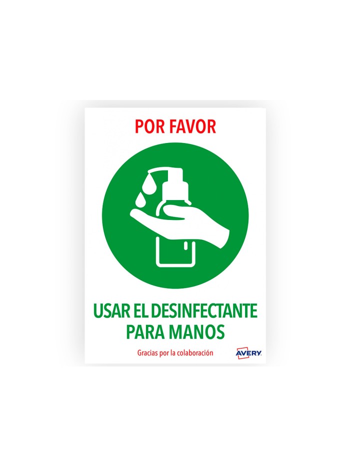 Señal adhesiva avery usar el desinfectante para las manos din a4 resistente a los rayos uv pack de 2 unidades Señal adhesiva avery usar el desinfectante para las manos din a4 resistente a los rayos uv pack de 2 unidades