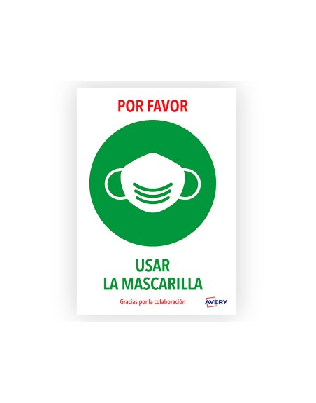 Señal adhesiva avery usar la mascarilla din a4 resistente a los rayos uv pack de 2 unidades