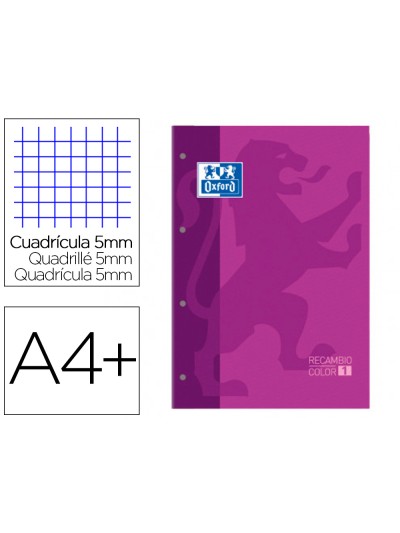 Recambio color 1 oxford din a4+ 80 hojas 90 gr cuadro 5 mm 4 taladros color morado