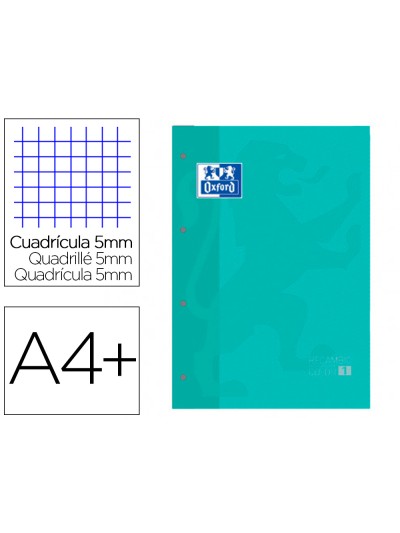 Recambio color 1 oxford din a4+ 80 hojas 90 gr cuadro 5 mm 4 taladros color ice mint