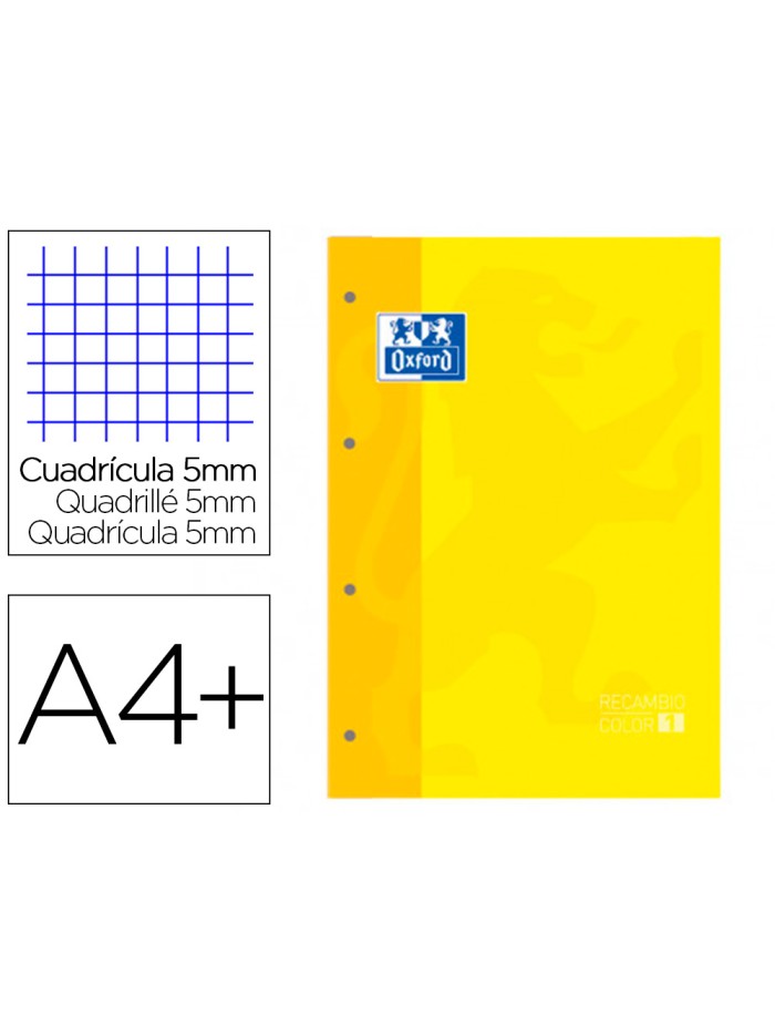 Recambio color 1 oxford din a4+ 80 hojas 90 gr cuadro 5 mm 4 taladros color amarillo Recambio color 1 oxford din a4+ 80 hojas 90 gr cuadro 5 mm 4 taladros color amarillo