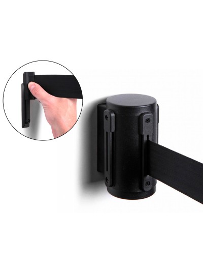 Cinta extensible de pared separadora retractil de 2 mt clips a ambos lados y clip de recepcion color negro