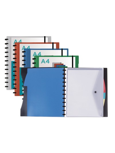 Carpeta liderpapel a4 con 40 fundas intercambiables 5 sep sobre y gomilla portada y lomopersonalizable transparente