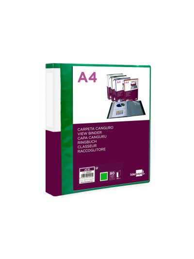 Carpeta liderpapel 80 fundas canguro pp din a4 verde translucido portada y lomo personalizable