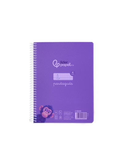 Cuaderno espiral liderpapel din a5 pautaguia tapa plastico 80h 90gr cuadro pautado 4 mm con margen color lila