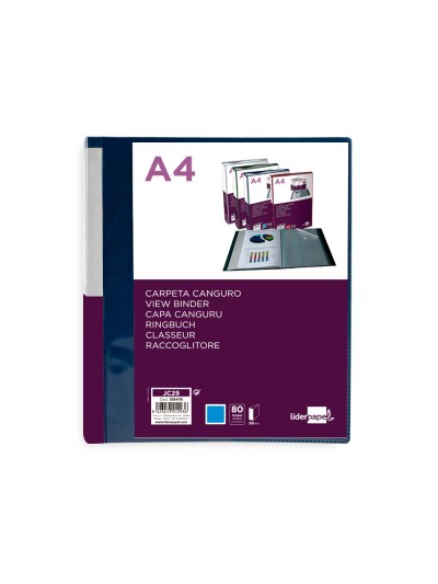 Carpeta liderpapel 80 fundas canguro pp din a4 azul translucido portada y lomo personalizable