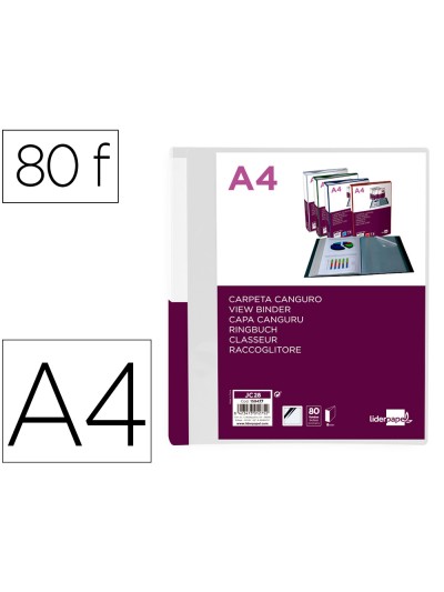 Carpeta liderpapel 80 fundas canguro pp din a4 transparente portada y lomo personalizable
