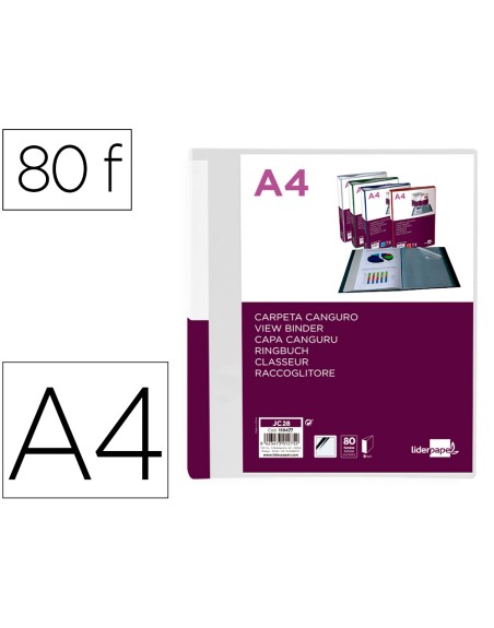 Carpeta liderpapel 80 fundas canguro pp din a4 transparente portada y lomo personalizable