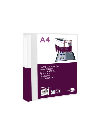 Carpeta liderpapel 80 fundas canguro pp din a4 transparente portada y lomo personalizable