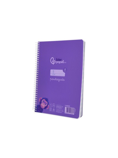 Cuaderno espiral liderpapel din a5 pautaguia tapa plastico 80h 90gr cuadro pautado 4 mm con margen color lila