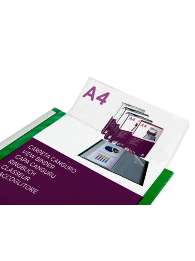 Carpeta liderpapel 60 fundas canguro pp din a4 verde translucido portada y lomo personalizable