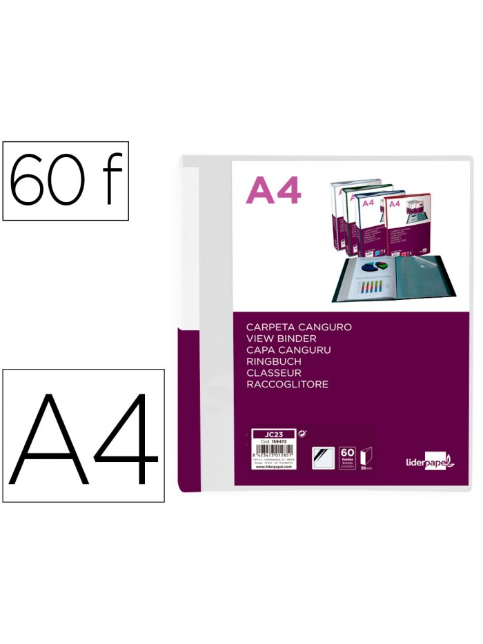 Carpeta liderpapel 60 fundas canguro pp din a4 transparenteportada y lomo personalizable Carpeta liderpapel 60 fundas canguro pp din a4 transparenteportada y lomo personalizable