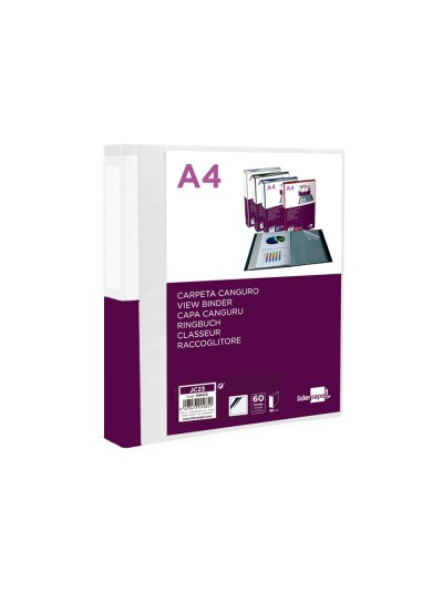 Carpeta liderpapel 60 fundas canguro pp din a4 transparenteportada y lomo personalizable