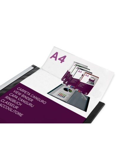 Carpeta liderpapel 60 fundas canguro pp din a4 negro opaco portada y lomo personalizable