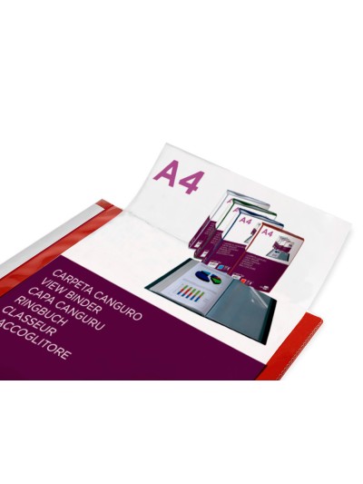 Carpeta liderpapel 30 fundas canguro pp din a4 rojo translucido portada y lomo personalizable
