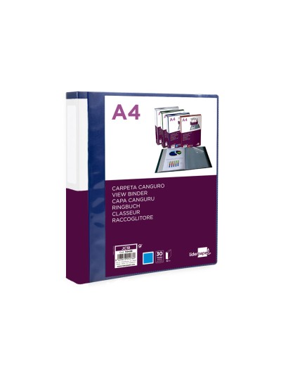 Carpeta liderpapel 30 fundas canguro pp din a4 azul translucido portada y lomo personalizable