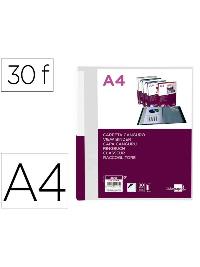 Carpeta liderpapel 30 fundas canguro pp din a4 transparenteportada y lomo personalizable Carpeta liderpapel 30 fundas canguro pp din a4 transparenteportada y lomo personalizable
