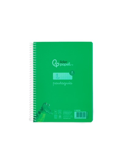 Cuaderno espiral liderpapel din a5 pautaguia tapa plastico 80h 90gr cuadro pautado 4mm con margen color verde
