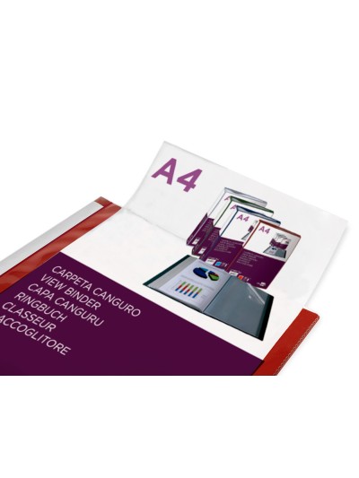 Carpeta liderpapel 10 fundas canguro pp din a4 rojo translucido portada y lomo personalizable
