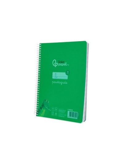 Cuaderno espiral liderpapel din a5 pautaguia tapa plastico 80h 90gr cuadro pautado 4mm con margen color verde