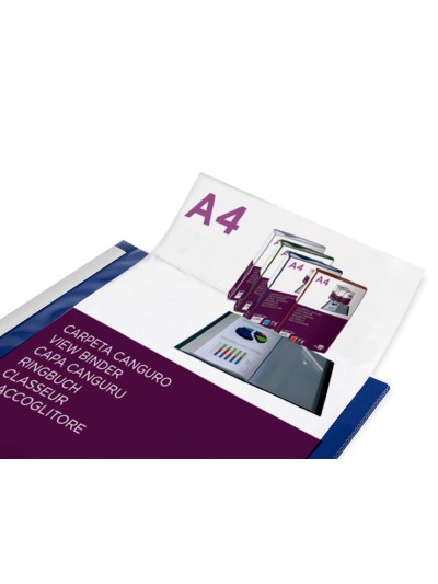 Carpeta liderpapel 10 fundas canguro pp din a4 azul translucido portada y lomo personalizable