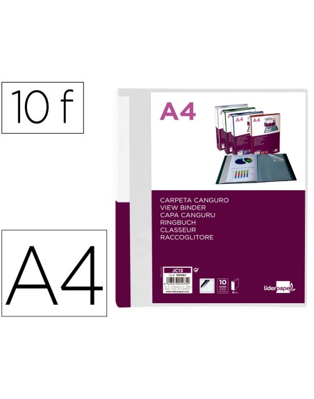Carpeta liderpapel 10 fundas canguro pp din a4 transparenteportada y lomo personalizable