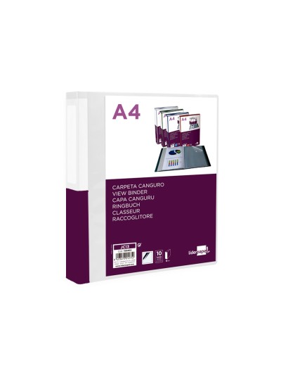 Carpeta liderpapel 10 fundas canguro pp din a4 transparenteportada y lomo personalizable